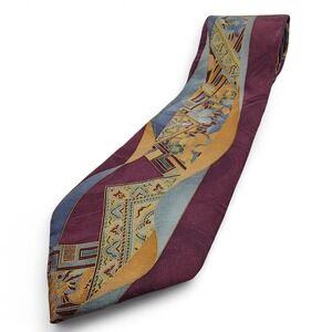J.T. Beckett Silk Neck Tie Eggplant Purple Abstract Geometric Design Gold Blue